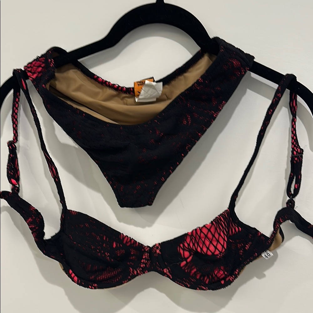 Black and Pink Vintage Lace Jean Paul Gaultier Bikini